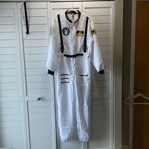Astronaut Costume Adult Medium Jumpsuit White Colorful Patches Elastic Waist